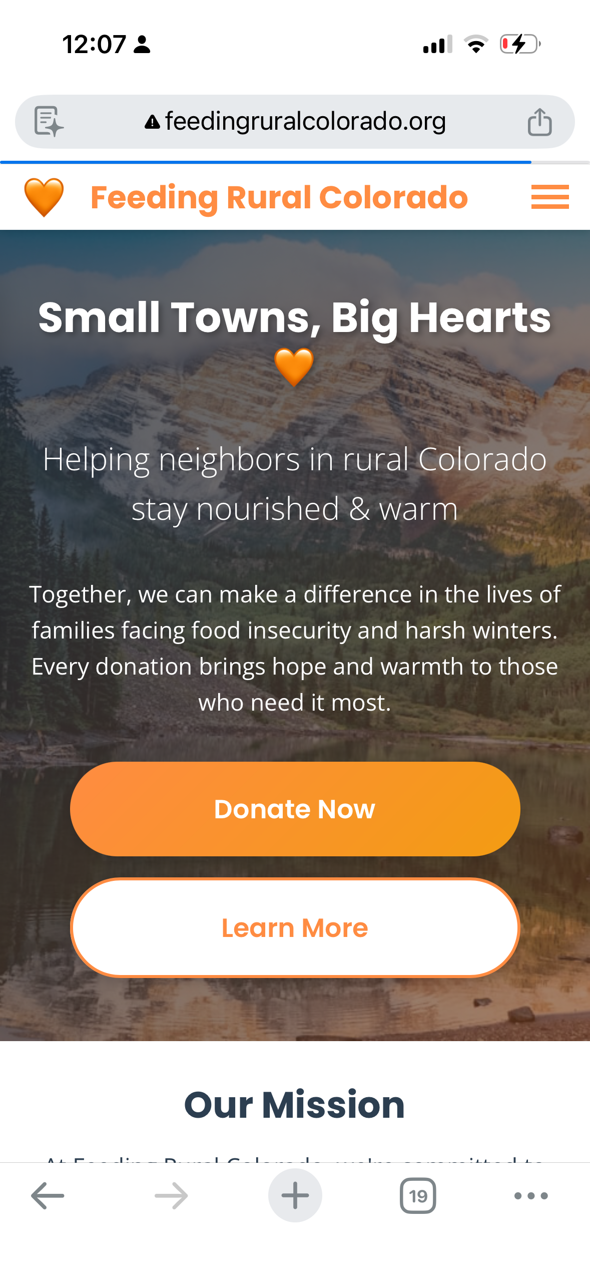 Mobile view of working website