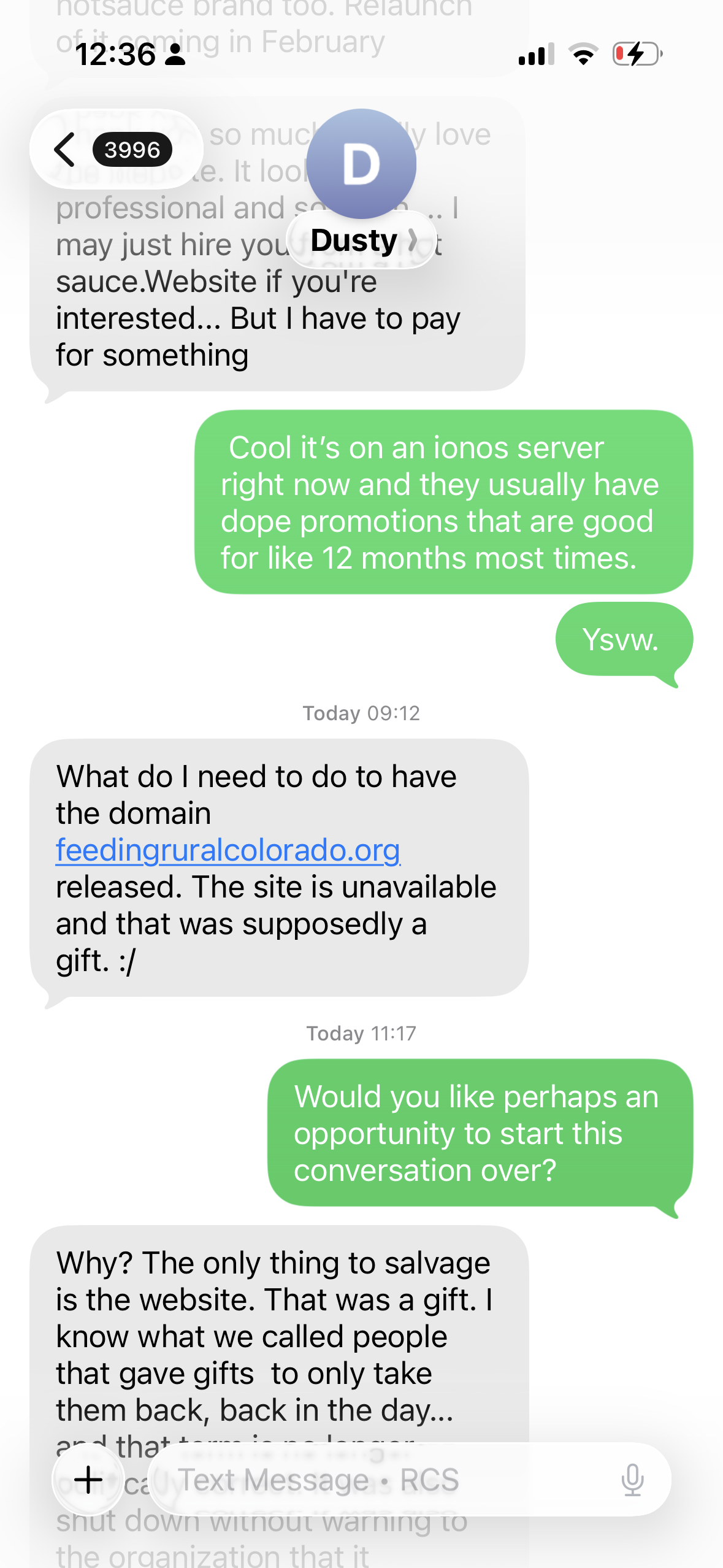 Text Thread Part 1 - Initial Gift and Website Creation