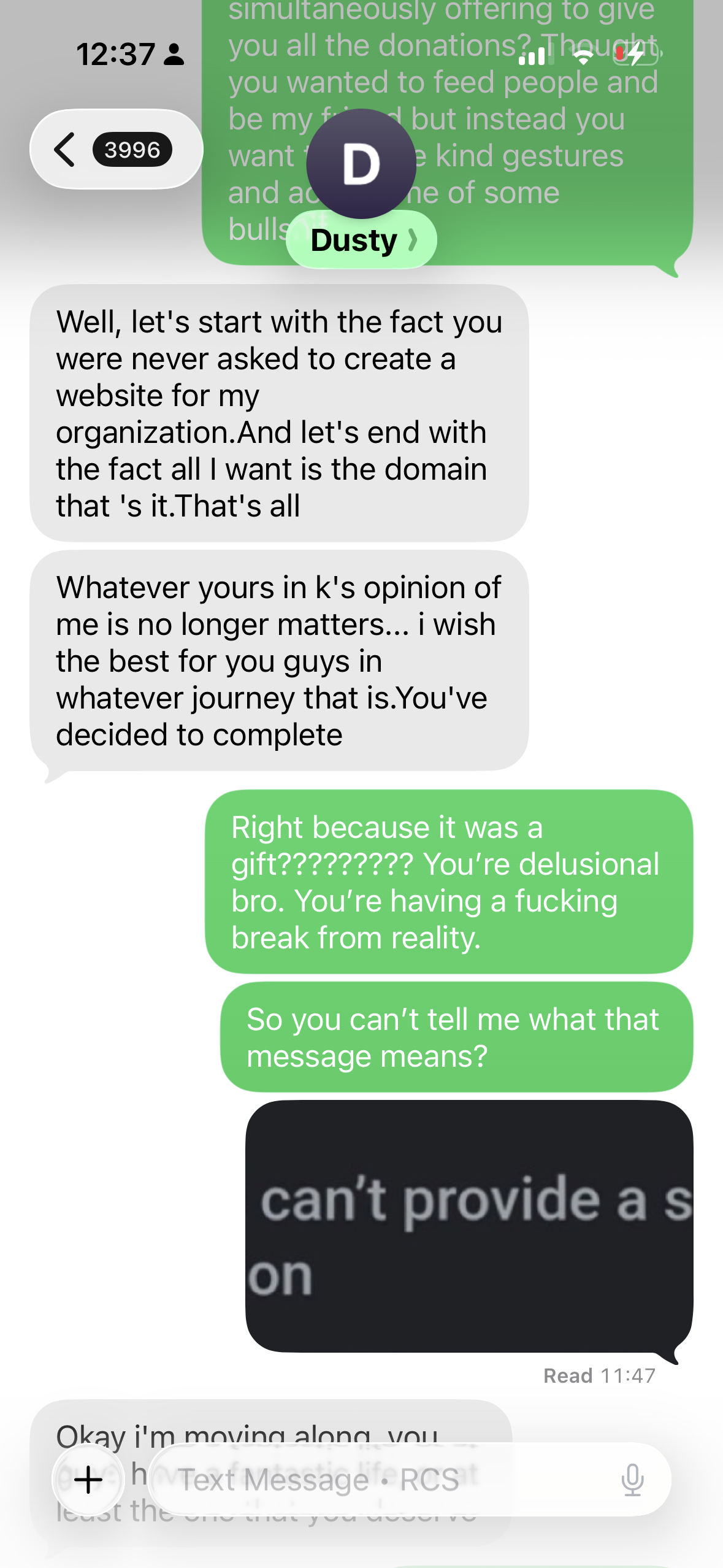 Text Thread Part 5 - Heightened Conflict