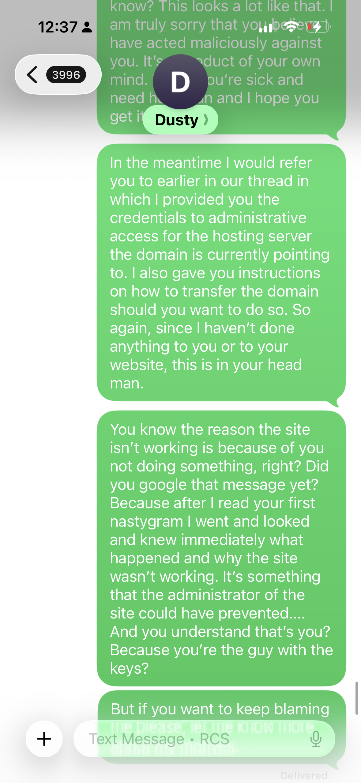 Text Thread Part 7 - Admin Credentials and Explanation